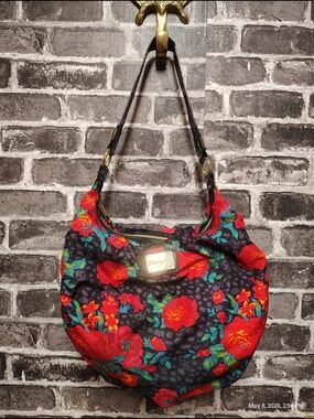 Betsey Johnson Black Floral Hobo Bag with Red Roses